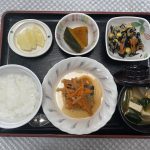 ６月10日土曜日　きょうのお昼ごはんは、鯖のポン酢焼き浸し・ひじき和え・かぼちゃ煮・みそ汁・くだものでした。